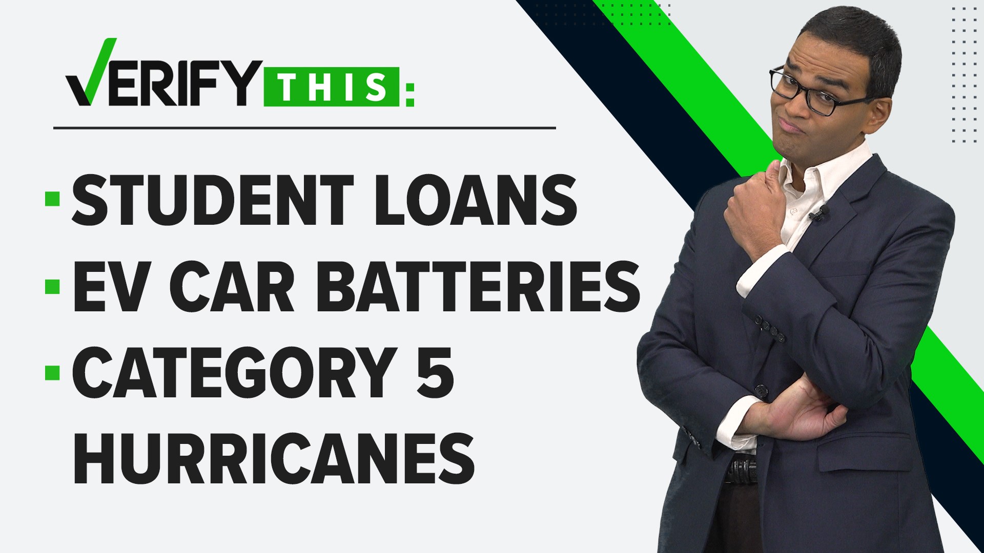 Fact checking claims about student loan forgiveness, EV car batteries and Category 5 hurricanes.