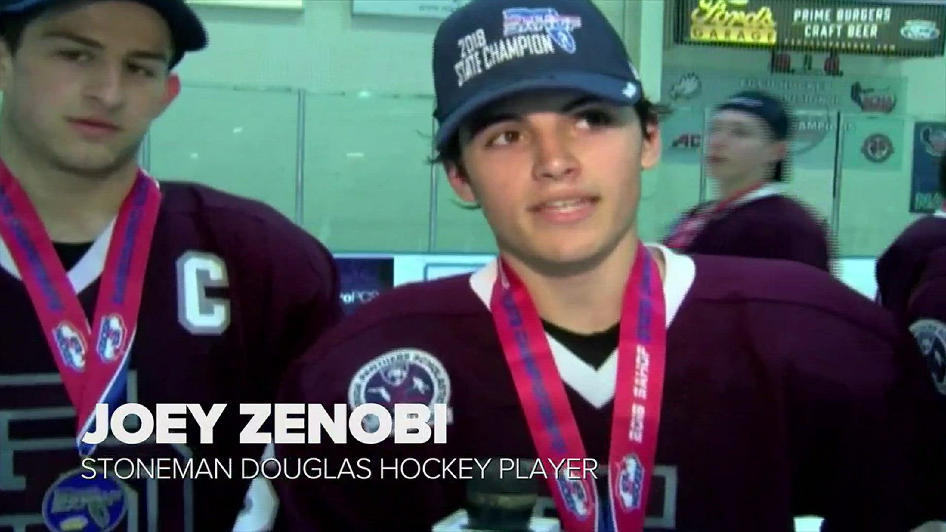 Players on the Stoneman Douglas High School hockey team react to winning a state championship less than two weeks after a mass shooting killed 17 people at their school. Video: ABC
