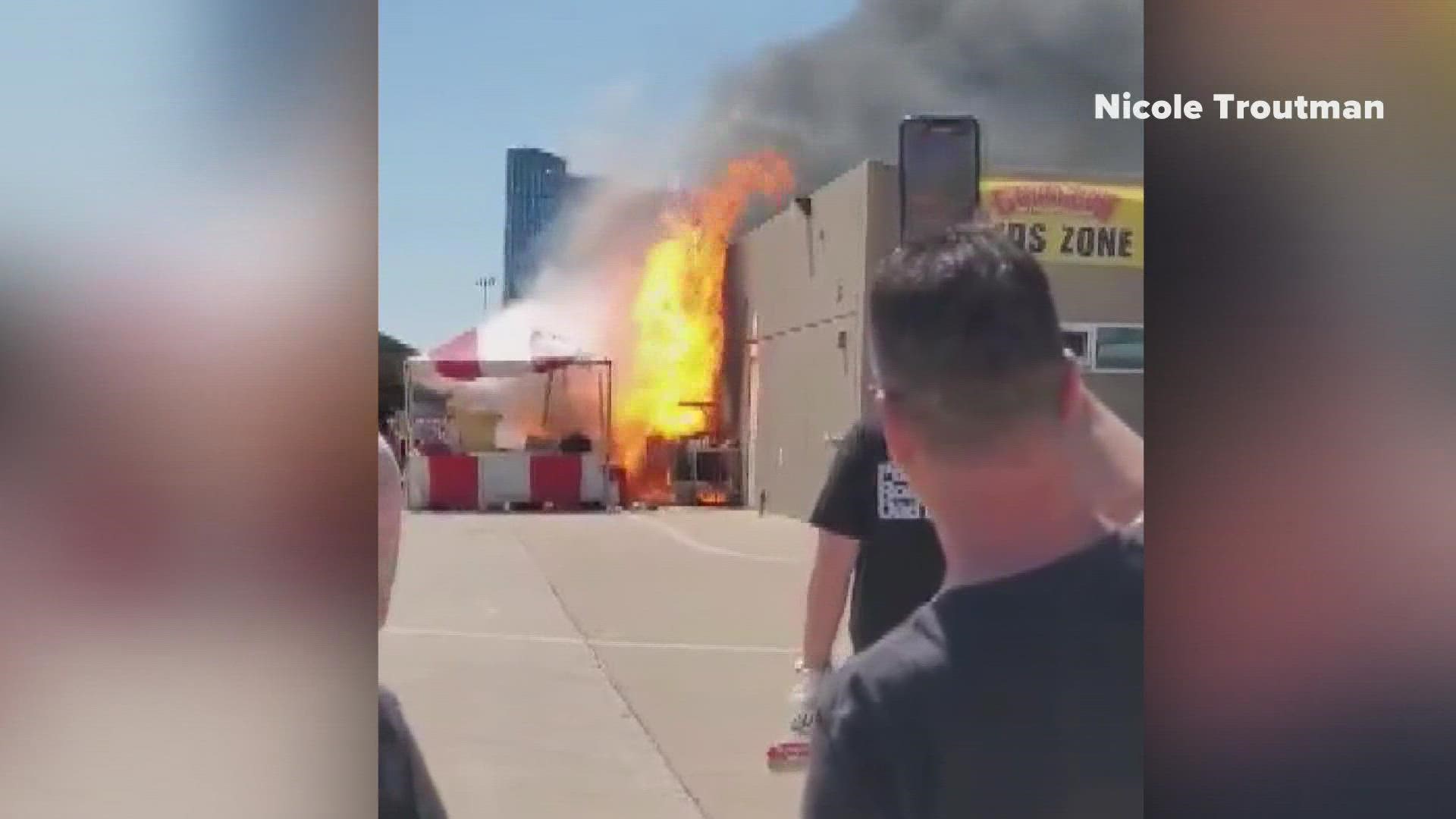Heavy flames and smoke were seen during an event at Texas Motor Speedway Saturday afternoon.