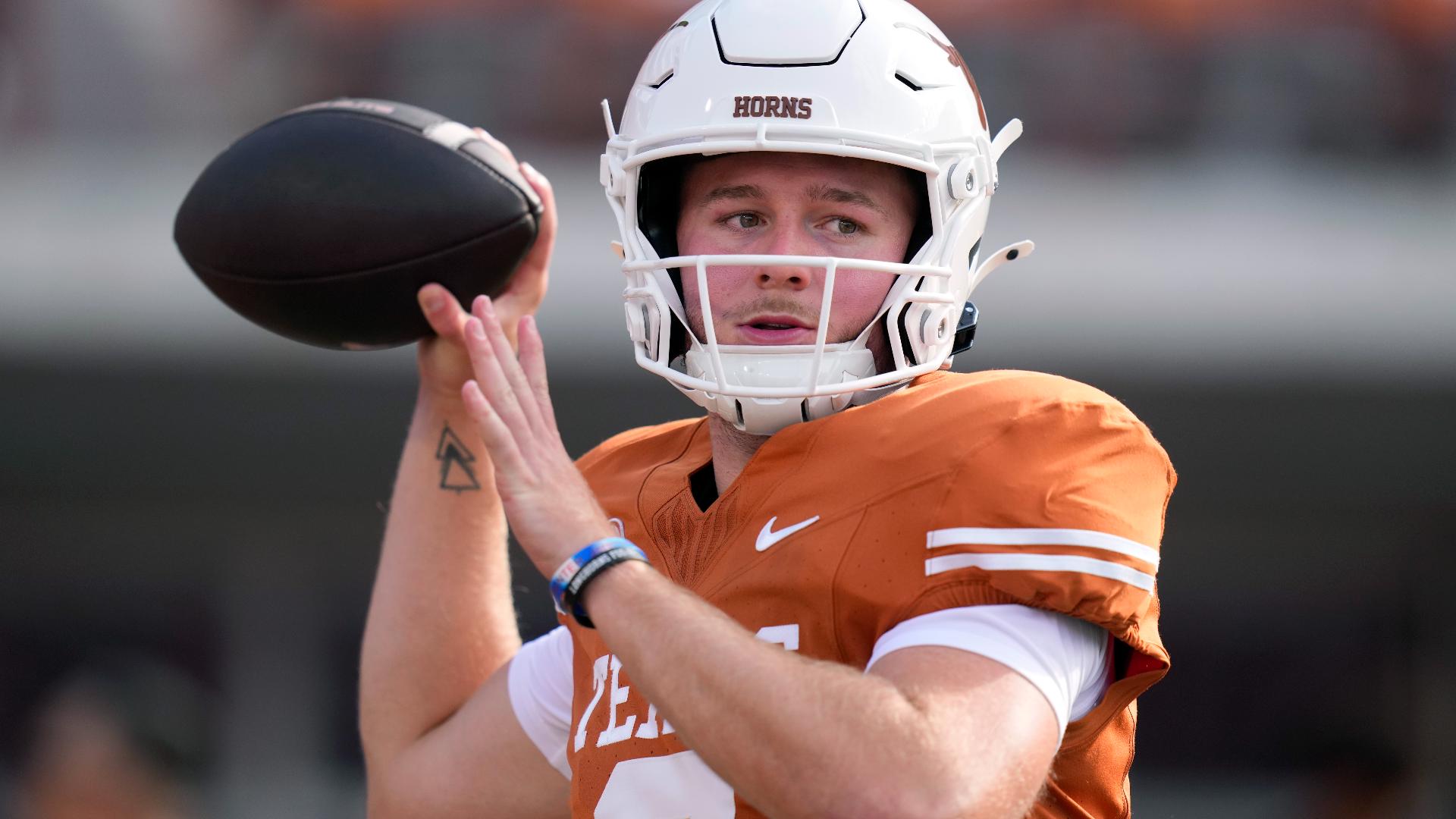 Quarterback Quinn Ewers remains questionable for the Longhorns' SEC opener on Saturday after suffering an oblique strain.