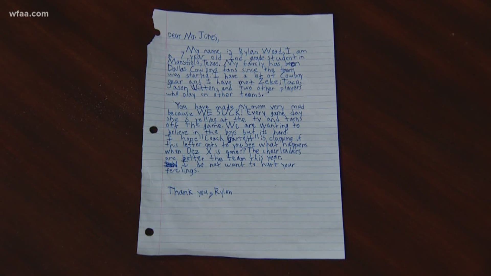 Boy fed up with Cowboys' season pens hilarious letter to Jerry Jones