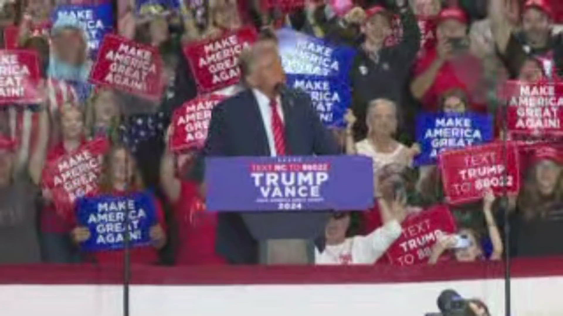 Republican presidential nominee Donald Trump speaks to voters at a campaign event in Rocky Mount on Wednesday.