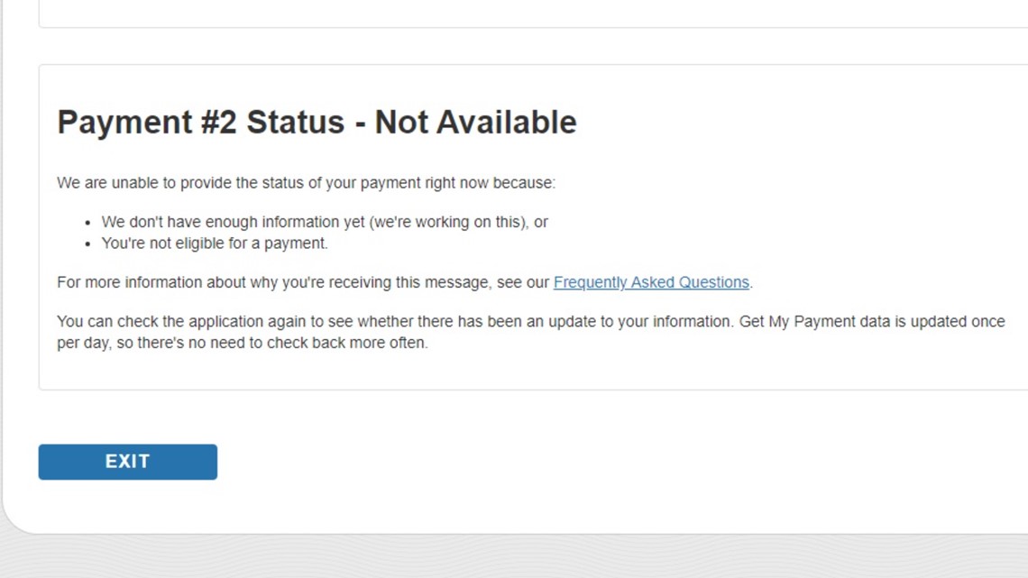 Status Not Available message means you're not getting stimulus