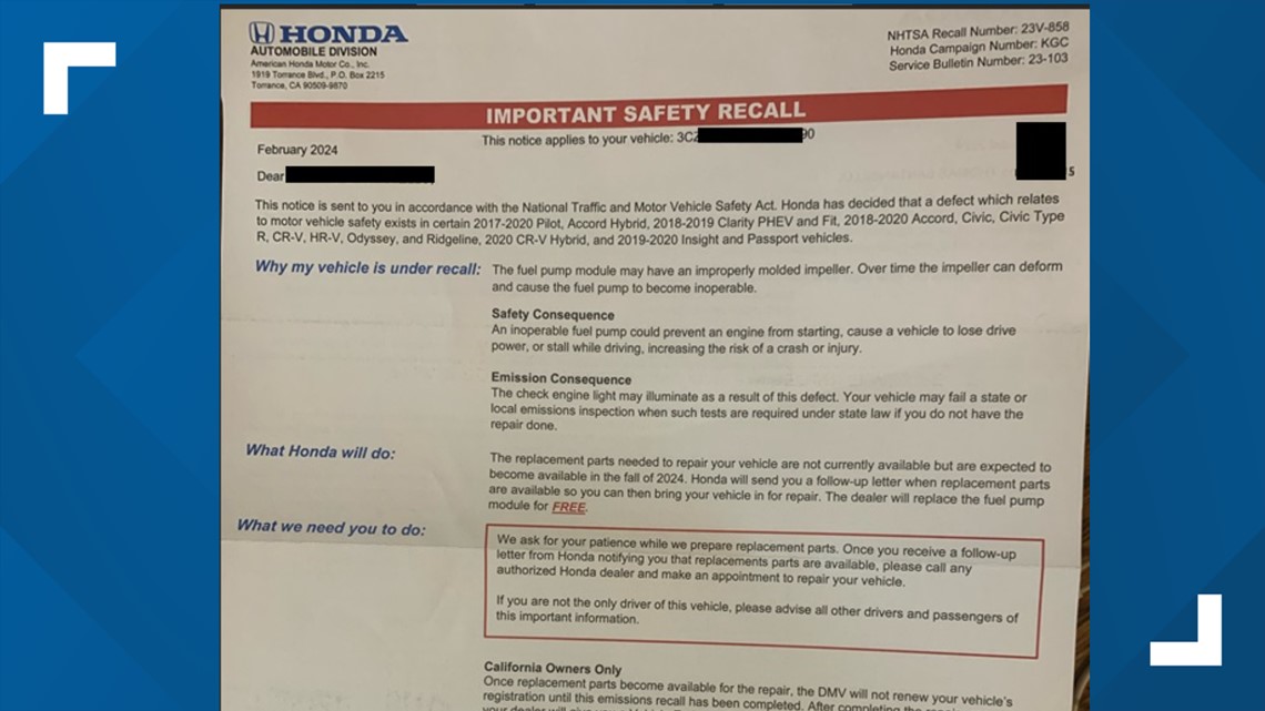 Recall Letters Sent To Honda & Acura Owners: Vehicle Can Stall 