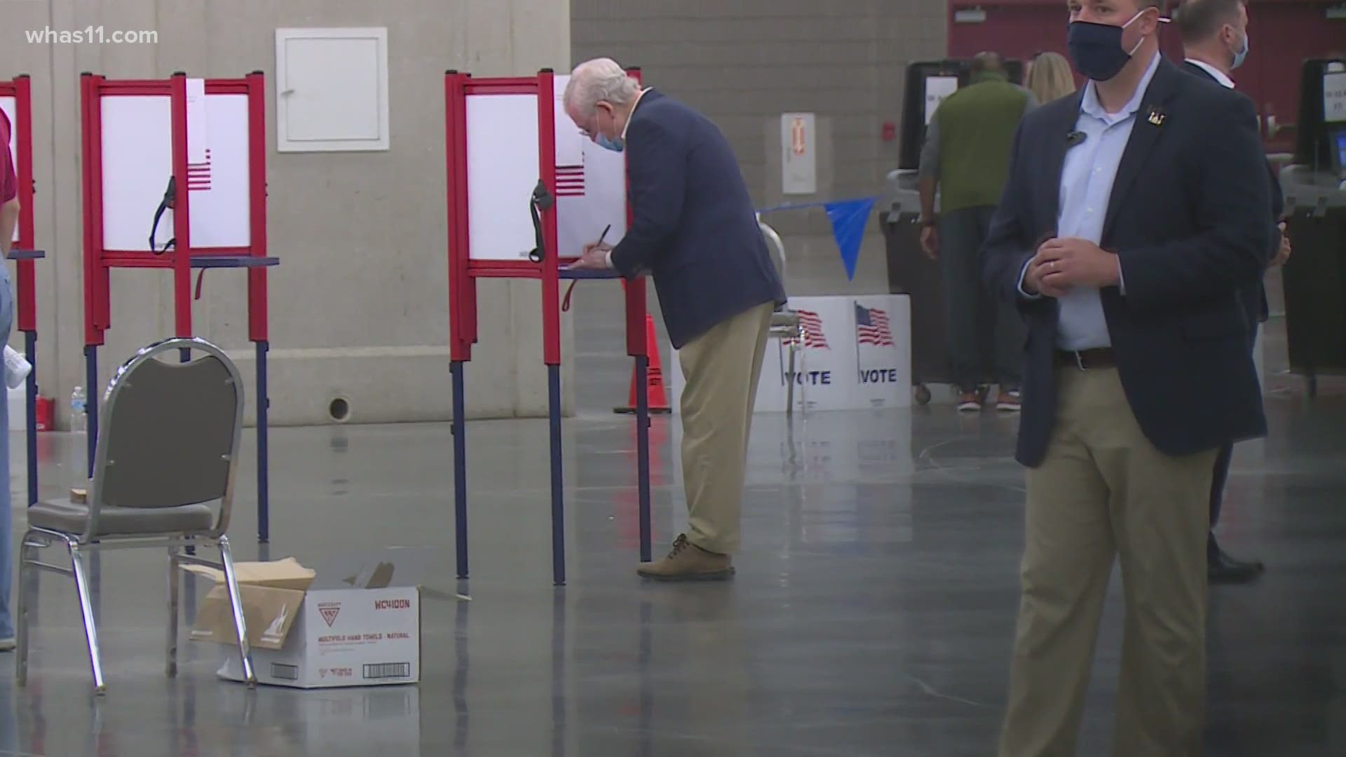 The majority leader voted alone, his wife, Secretary Elaine Chao is voting absentee through the mail this year, he said.