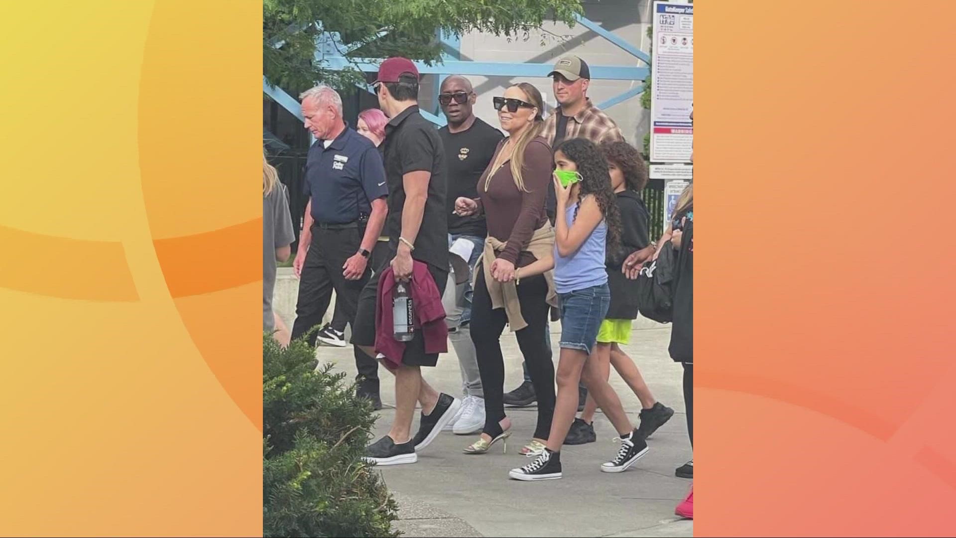 Carey made a visit to Cedar Point on Monday, accompanied by 11 year-old twins Moroccan and Monroe.