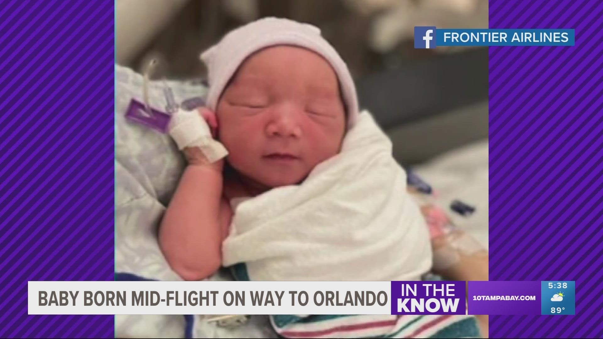 A flight attendant is being credited as going "above and beyond" to help deliver the baby.