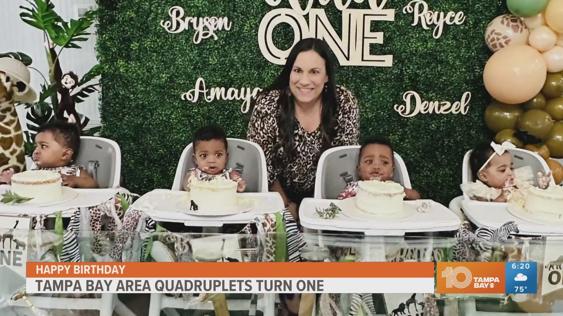 Their mom's gender reveal went viral last year. The quadruplets beat the odds of survival despite being born three months early.