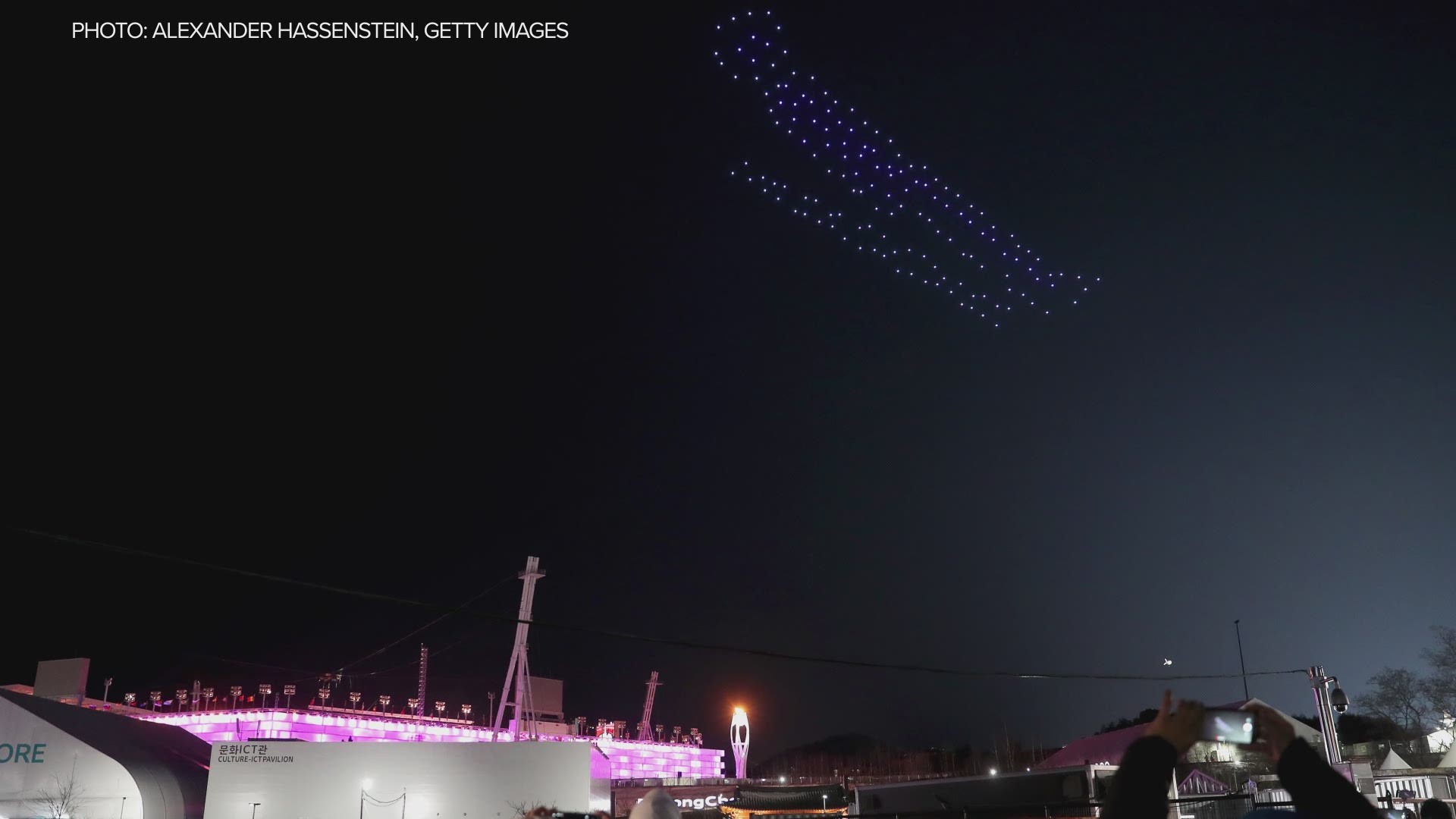 Hundreds of high-flying drones put on a show for spectators and Olympians at Thursday night's medal ceremony at the PyeongChang Winter Olympics.