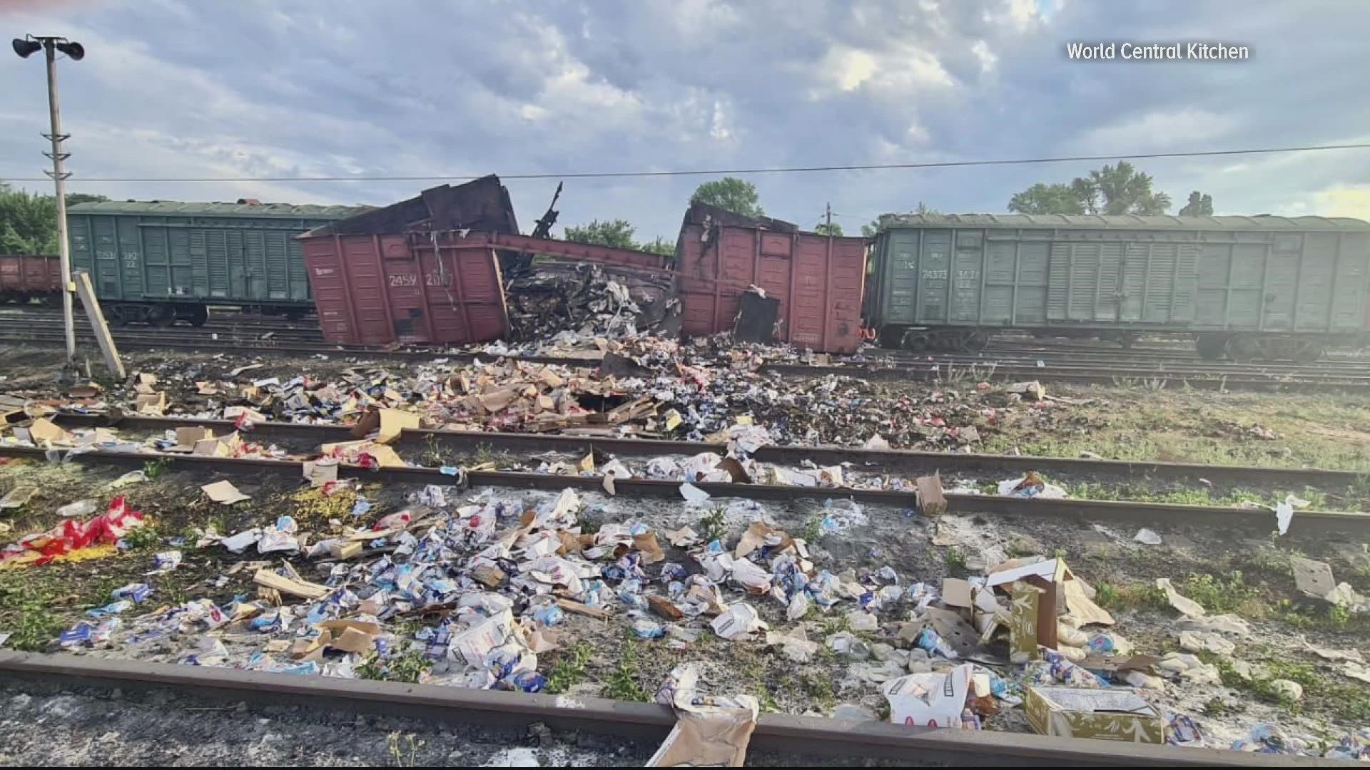 The missile destroyed a train full of food meant for front-line families in eastern Ukraine.