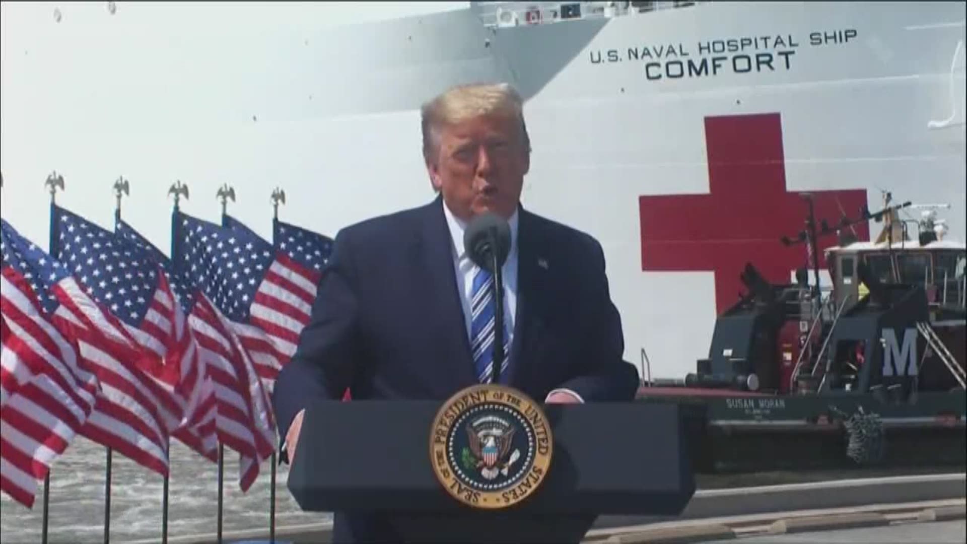 Donald Trump discusses the mission of the USNS Comfort
