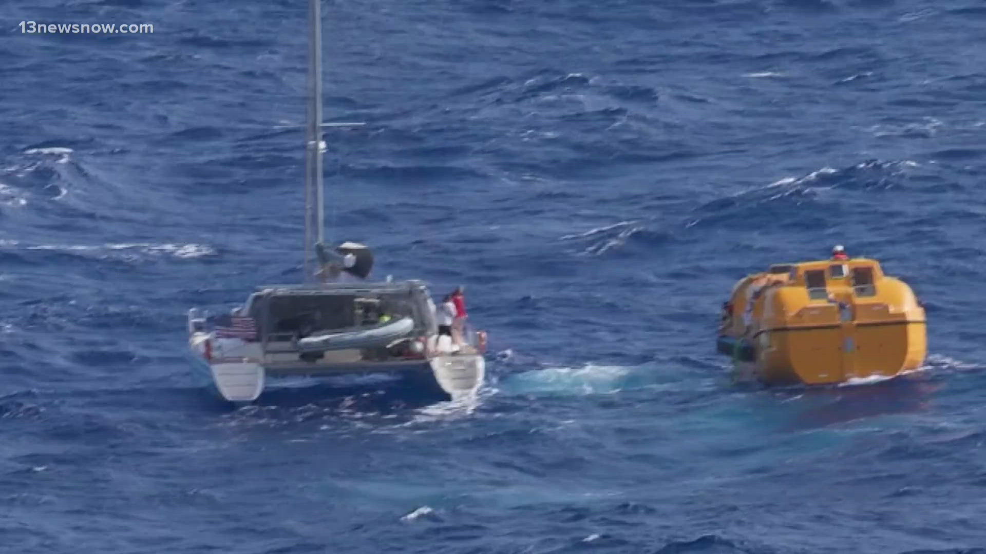 Crews aboard a Disney cruise ship rescued four people from a sinking boat near Bermuda on Sunday.