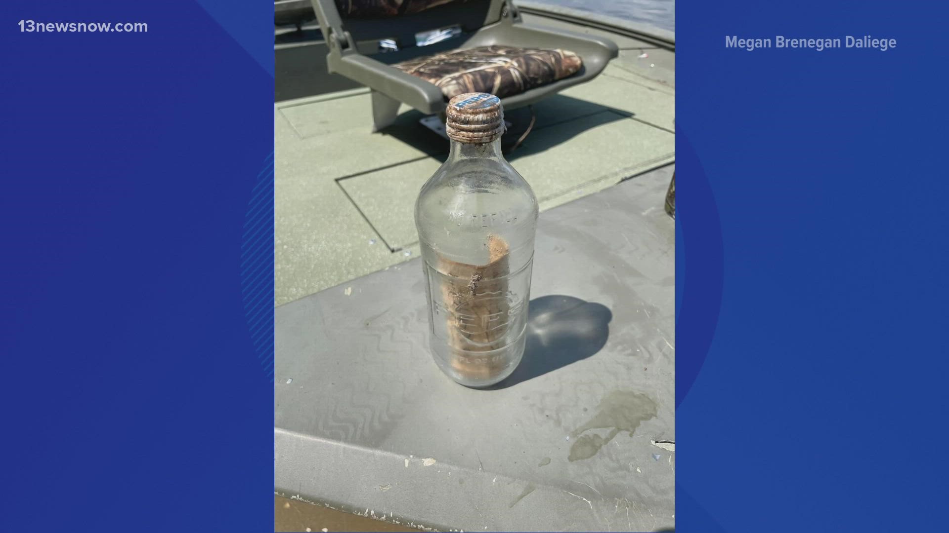 The mystery started when Brian Daliege and his son were walking along the York River. They spotted an antique Pepsi bottle resting on a ledge above the water.