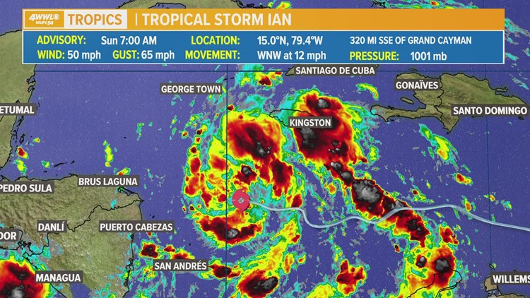 Tropical Storm Ian is expected to become a hurricane on Monday